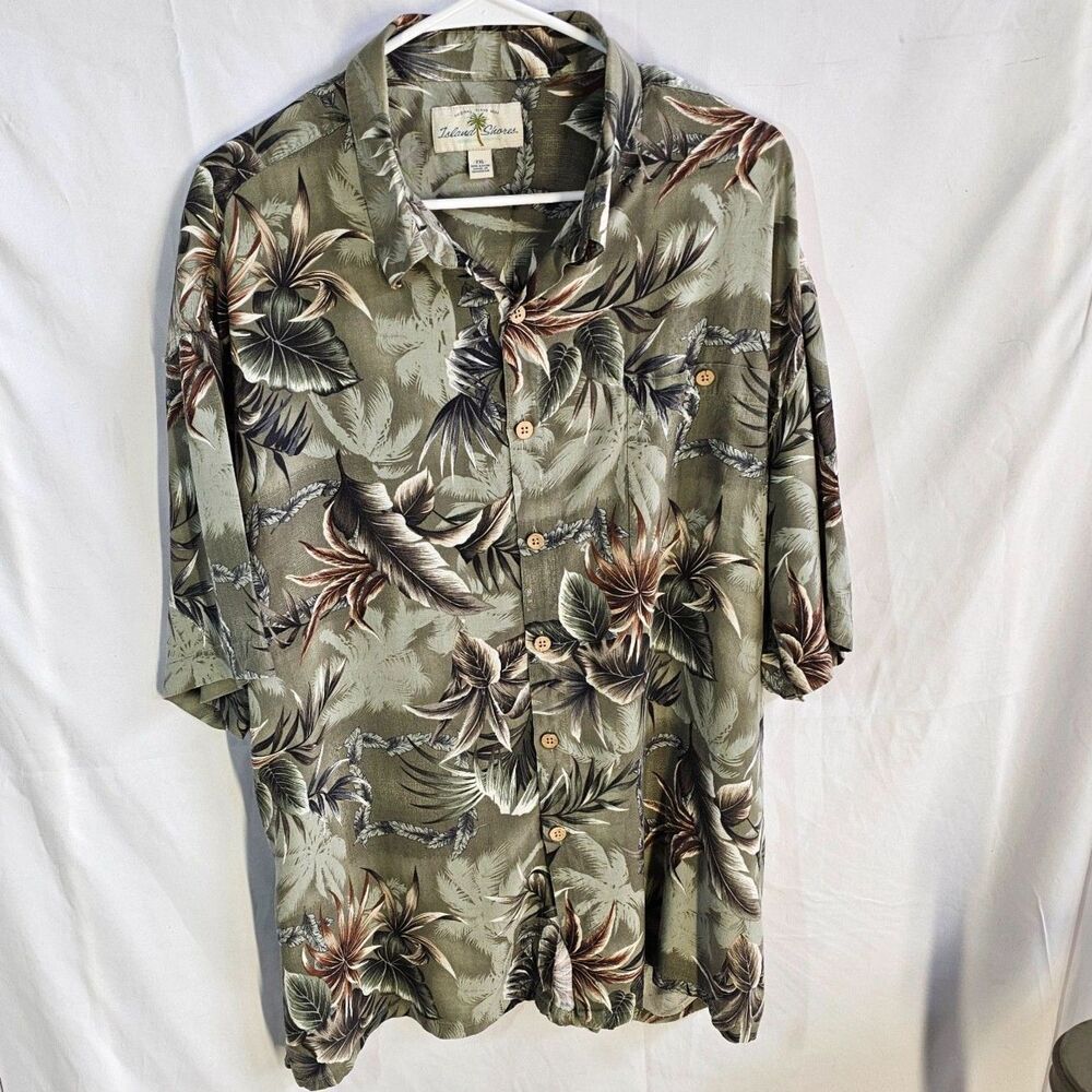 Island Shores Hawaiian Shirt Green Tropical Palm Leaf Rayon Short Men's XXL